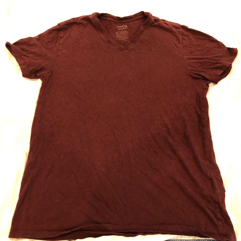 Vince v-neck cotton maroon tee